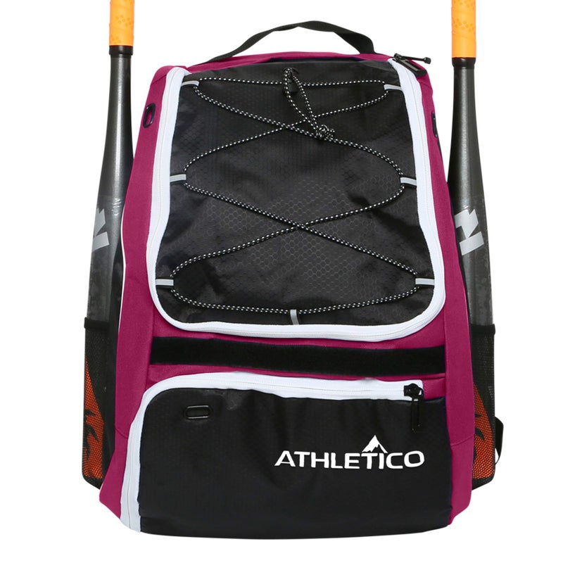 Athletico Baseball Bat Bag - Backpack for Baseball, T-Ball & Softball Equipment & Gear for Youth and Adults | Holds Bat, Helmet, Glove, & Shoes |Shoe Compartment & Fence Hook (Maroon) - Image 2